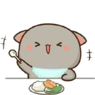 🐼 d0531277 lindo, gato, comida, dibujos animados, feliz, comiendo telegram sticker