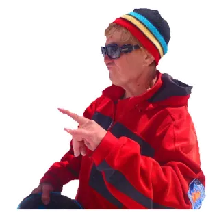 💁 6207ced5 女人, 中指, 手势, 红色外套, 帽子, 太阳镜 telegram sticker