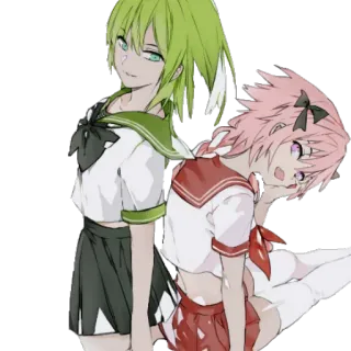 🥒 214072e7 Anime, Personajes, Uniformes, Pelo verde, Pelo rosa, Uniforme escolar telegram sticker