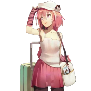 ✈ 83bacffa anime, pelo rosa, chica, viajes, maleta telegram sticker