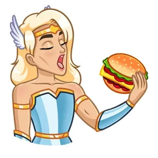 🍔 5861bd0d character, cartoon, food, woman, hamburger, sticker telegram sticker