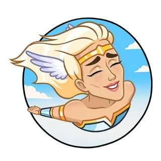 ☺️ 748c2843 woman, flying, smile, blonde hair, wings, heroic, cartoon telegram sticker