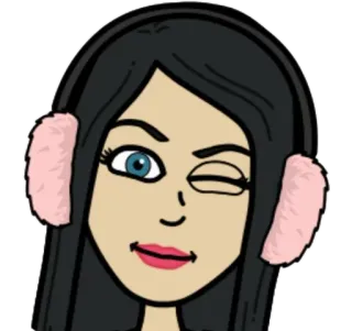 😉 9b1b9e1c Bitmoji, 漫画, 女性, 冬, イヤーマフ, ウインク, アバター telegram sticker
