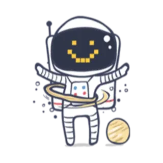 😃 a2c1f98b นักบินอวกาศ, อวกาศ, ดาวเคราะห์, น่ารัก, การ์ตูน telegram sticker