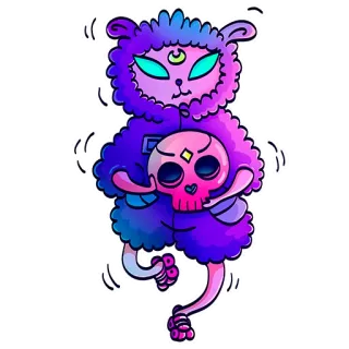 😈 8323dff7 괴물, 해골, 귀여운, 만화, 보라색, 동물 telegram sticker