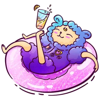 ☺️ bf4c3379 만화, 양, 물놀이, 음료, 귀여운, 수영장, 휴식, 여름 telegram sticker