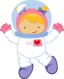 👸 a69c75e7 NELA astronaute, fille, espace, casque, enfant, mignon, rose telegram sticker