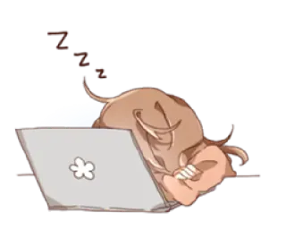 💻 020e78dd ZZZ 자는, 피곤한, 애니메이션, 노트북, 지친, 만화 telegram sticker