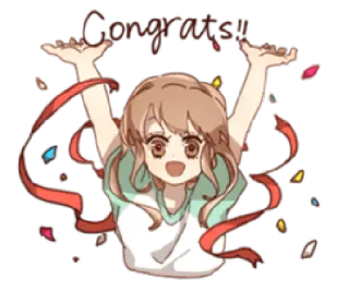 🎊 0dffbd31 Congrats 축하, 축제, 애니메이션, 리본, 종이조각, 소녀 telegram sticker