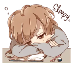 😴 24943385 Sleepy. 졸린, 애니메이션, 피곤한, 만화, 소녀, 그림, 만화 telegram sticker