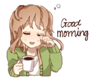 ☕ a62fe097 Good morning 좋은 아침, 커피, 졸린, 만화 telegram sticker