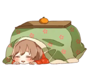 😴 cd8639a0 애니메이션, 소녀, 코타츠, 졸린, 귀여운, 겨울 telegram sticker