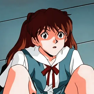 😧 44d74566 Asuka Langley Sohryu Neon Genesis Evangelion animé, fille, dessin animé, cheveux roux, expression, nerveux telegram sticker