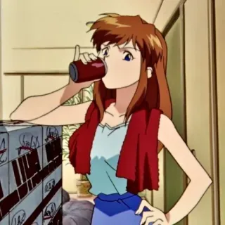 😵 97f54e62 Misato Katsuragi Neon Genesis Evangelion Anime, Donna, Bevendo, Personaggio, Cartone animato, Animazione telegram sticker