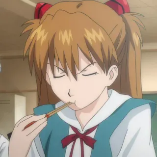 🍣 8459975e Asuka Langley Sohryu Neon Genesis Evangelion Anime, Dessin animé, Personnage, Fille, Manger, Uniforme scolaire telegram sticker