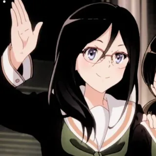 💗 ba07d881 อนิเมะ, ตัวละคร, ผู้หญิง, แว่นตา, ยิ้ม, โบกมือ telegram sticker