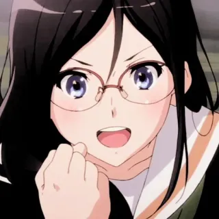 💗 be38a0ce อนิเมะ, ผู้หญิง, แว่นตา, ตัวละคร, ยิ้ม, มีความสุข telegram sticker