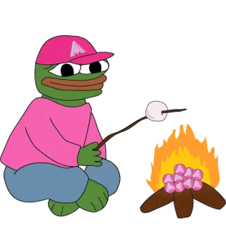 🔥 2626b0e6 Pepe the Frog Pepe the Frog, campfire, marshmallow, cartoon, meme telegram sticker