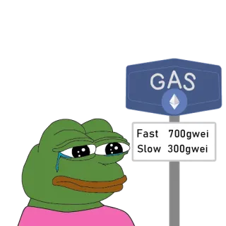 😭 3db1e2d0 Pepe the Frog GAS
Fast 700gwei
Slow 300gwei pepe, meme, frog, crypto, ethereum, gas fees telegram sticker
