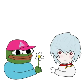 🌼 51e7666b Pepe the Frog, Rei Ayanami Neon Genesis Evangelion pepe the frog, rei ayanami, evangelion, anime, flower, meme telegram sticker