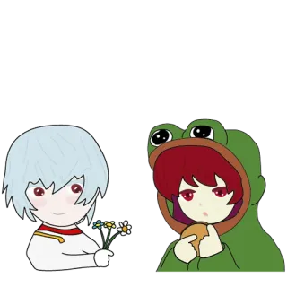 🌼 9af2cdca anime, cute, frog, flowers, cartoon telegram sticker