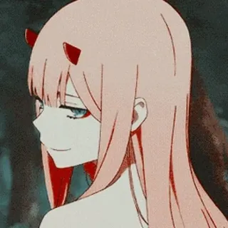 😌 44958050 Zero Two Darling in the Franxx アニメ, ゼロツー, ダーリン・イン・ザ・フランキス, ピンク髪, 角 telegram sticker