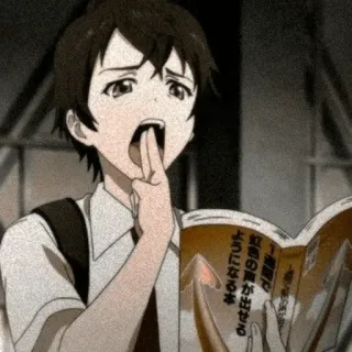 🔫 d0cfcb68 紅霞の声が出る本 アニメ, 少年, 読書, 本, 制服, 日本語テキスト telegram sticker