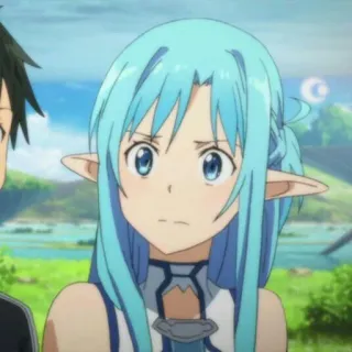 💘 b5a98689 Asuna Sword Art Online anime, elf, fantasy, cartoon, blue hair, female whatsapp sticker
