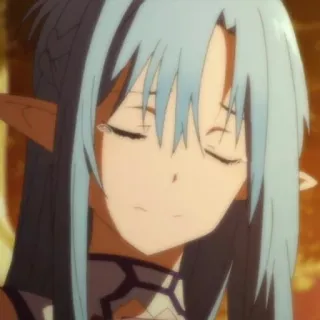 💧 bf28725e Asuna Sword Art Online anime, girl, elf, sad, crying, long hair, blue hair, video game whatsapp sticker