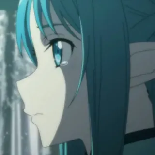 ❄️ 333acba6 Asuna Sword Art Online anime, sad, tear, elf, fantasy, blue hair, side profile telegram sticker