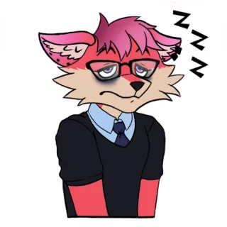 😪 2310474b ZZZZ 眠い, 疲れた, ケモノ, 擬人化, キツネ, ピンク髪, だるい telegram sticker