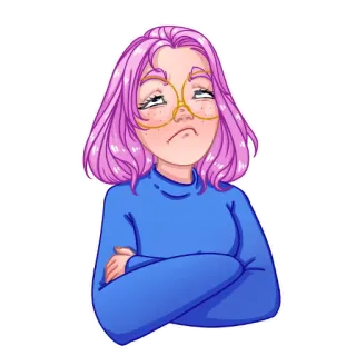 🥺 8e43404e chica, pelo rosa, gafas, aburrida, actitud, dibujos animados telegram sticker