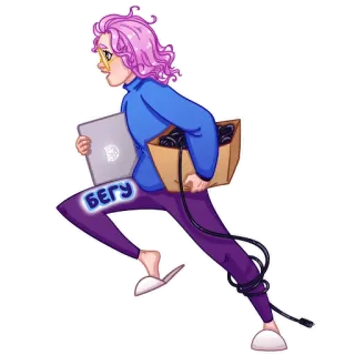 🏃‍♂️ 96368e14 БЕГУ correr, portátil, ordenador, cables, persona, morado, estudiante telegram sticker