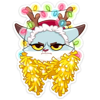 😒 012bf7f0 cat, christmas, reindeer, lights, grumpy, holiday, sticker telegram sticker