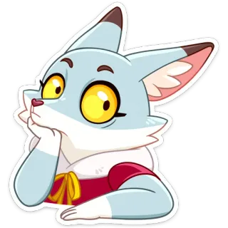 😐 11be99a0 fox, animal, sticker, cartoon, cute, pensive, thinking, character telegram sticker