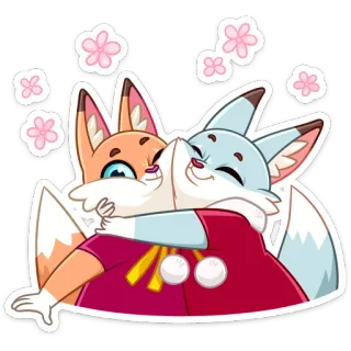 🤗 4bf356e8 foxes, hugging, cartoon, animals, friendship, cute telegram sticker