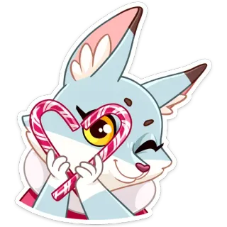 ❤️ 82d0c672 스티커, 여우, 귀여운, 동물, 만화, 지팡이 사탕, 하트 telegram sticker