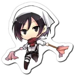 😑 c3a202cd Mikasa Ackerman Attack on Titan アニメ, 進撃の巨人, ミカサ・アッカーマン, ちび, 漫画, 掃除, モップ telegram sticker