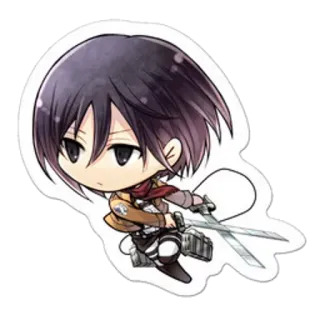 😟 c5323e2c Mikasa Ackerman Attack on Titan アニメ, 漫画, 進撃の巨人, ミカサ, ちび, 兵士, 剣 telegram sticker