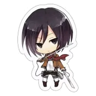 😒 d3841b4b Mikasa Ackerman Attack on Titan アニメ, ちびキャラ, 剣, マンガ, 進撃の巨人, ミカサ telegram sticker