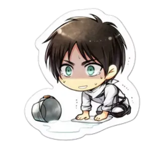 😅 e78e6e30 Eren Yeager Attack on Titan アニメ, 進撃の巨人, エレン・イェーガー, ちびキャラ, 悲しい, 泣く telegram sticker
