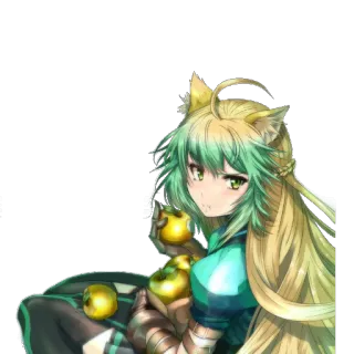 😣 89539844 аниме, девушка-кошка, яблоки, милый, блондинка, зеленые глаза, мультфильм, каваи whatsapp sticker