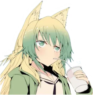 😐 7fa55769 アニメ, 狐娘, 飲み物, かわいい, 可愛い telegram sticker