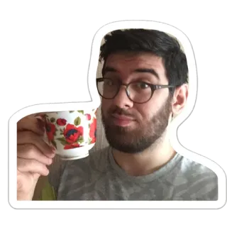 😉 bb52139d ผู้ชาย, ชา, ถ้วย, ภาพเหมือน, แว่นตา, ดื่ม telegram sticker