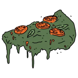 🍕 a73bb838 พิซซ่า, อาหาร, ชิ้น, การ์ตูน, สีเขียว, มะเขือเทศ telegram sticker