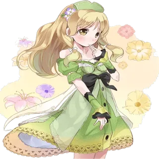 😯 40026481 Anime meisje, Schattig, Bloemen, Groene jurk, Cartoon, Fantasy telegram sticker