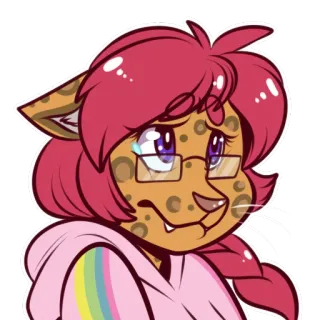 😒 9dc45b58 cartone animato, illustrazione, leopardo, occhiali, capelli rosa, personaggio immaginario telegram sticker