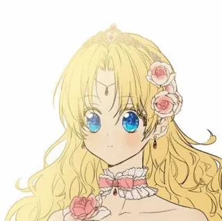🎀 107fcb06 chica anime, pelo rubio, princesa, manga, linda, tiara, rosas telegram sticker