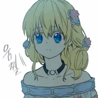 🎀 4d3249d6 음찔! Anime, Chica, Rubia, Ojos azules, Flores, Linda telegram sticker