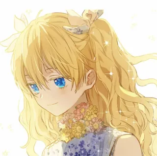 🎀 65bc79c6 chica anime, pelo rubio, ojos azules, flor, dibujo animado, linda telegram sticker